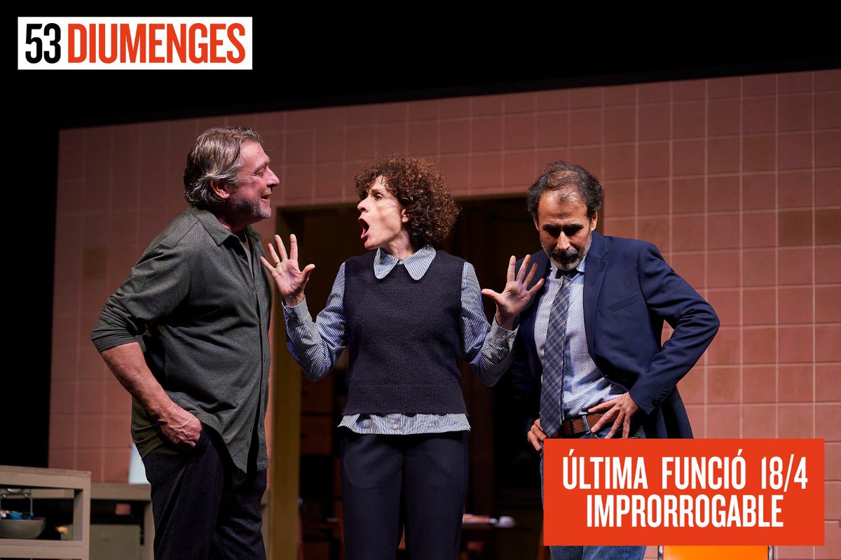 elsveinsdedalt_'s tweet photo. ÚLTIMA FUNCIÓ 18/4 IMPRORROGABLE 🍅 53DIUMENGES una comèdia de Cesc Gay al @Teatre_Romea https://t.co/8eAkD2pQzB