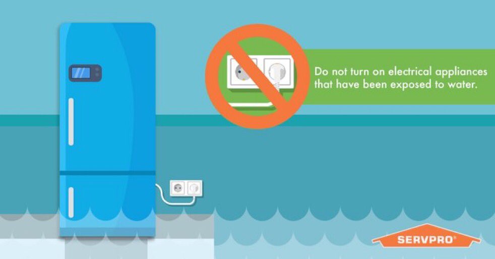 ServproButler's tweet photo. If you experience a major water loss or flooding, never turn on electrical appliances that have been exposed to water. Repairs to electrical wiring must be performed by a pro. #servpro #servproclean https://t.co/zXBdaXPLJ5