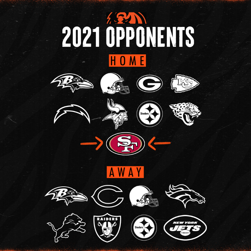 Bengals's tweet photo. We'll host 9️⃣ regular season games in The Jungle this season!

See you in Cincinnati, @49ers!