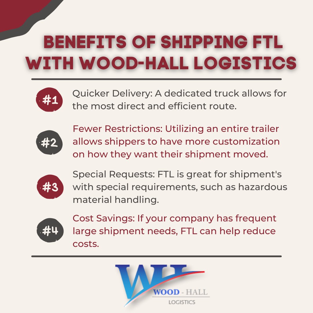 Full Truckload is an excellent option when moving large amounts of freight. Wood-Hall can help connect FTL shipments with our trusted carriers!

wood-hall.com/rate-request/

#freight #logistics #freightbrokerage