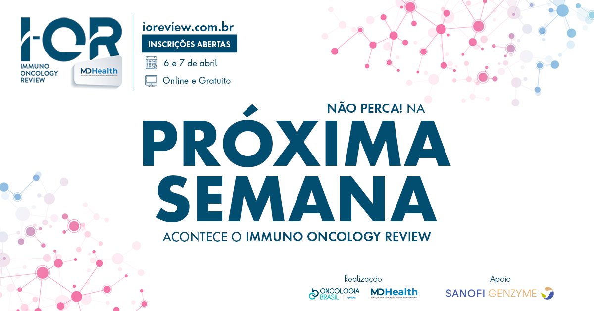MDHealth_BR's tweet photo. Daqui a uma semana acontece a 4ª edição do #IOReview e você, médico, é nosso convidado para acompanhar as discussões sobre imuno-oncologia e os principais tipos de câncer. Esteja preparado assistindo as aulas on demand já disponíveis no site: https://t.co/EGCyQs4hvF https://t.co/VYhQeawK2V