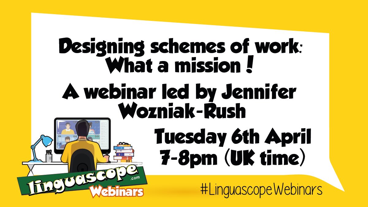 CristaHazell's tweet image. Next week’s @linguascope webinar will be with @MissWozniak on Designing schemes of work:what a mission! 7pm next Tuesday 6th April. Sign up in the @linguascope staffroom or using the #webinar app😊 #Easter2021 #Easterlearning with @linguascope so bring your Easter treats too🍫🐰