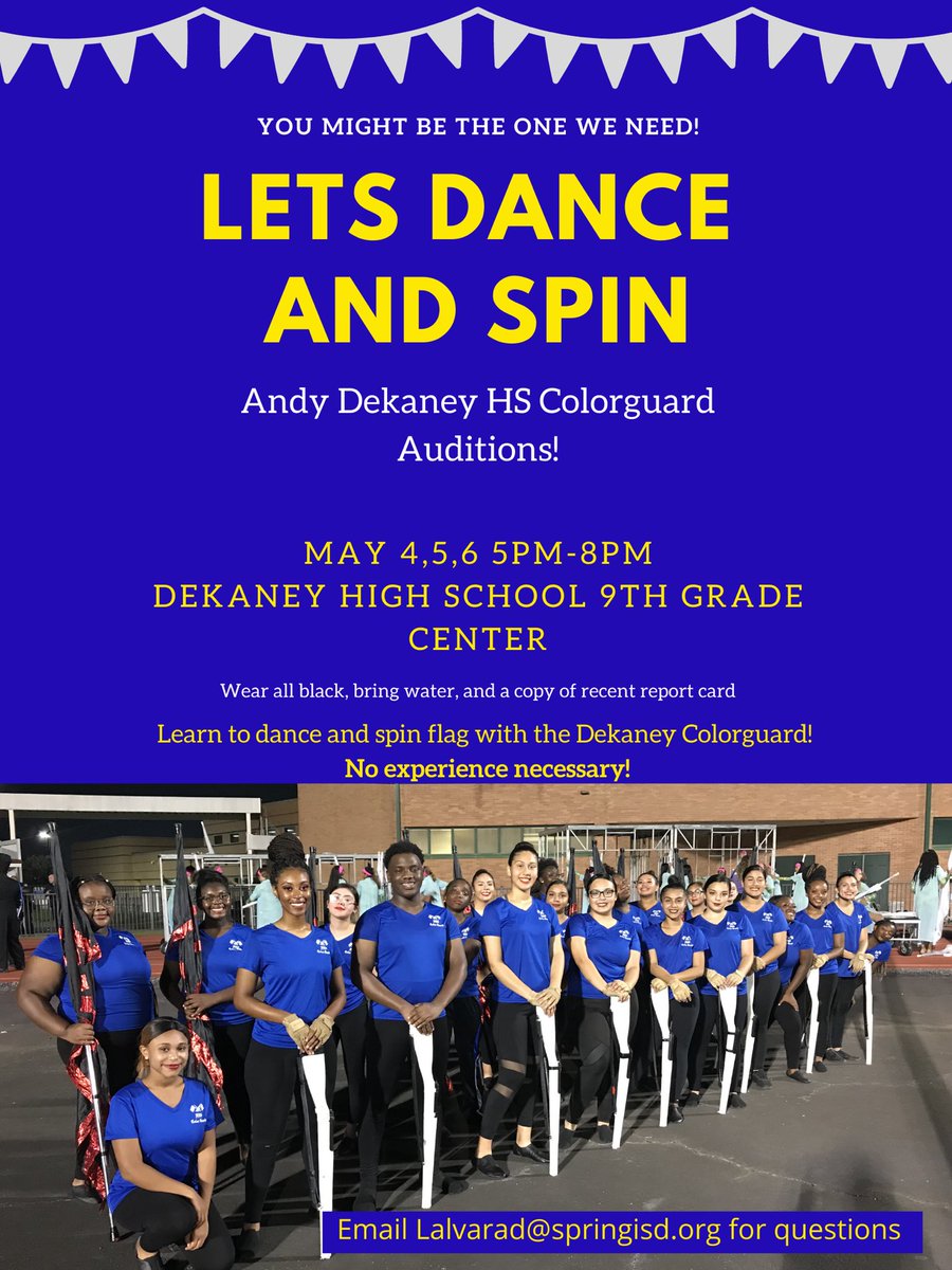 DekaneyCG's tweet photo. @SpringISD Who knows an incoming 8th grader to Dekaney High School?? We are looking for new members to add to our performance group for next year!! ❤️ send us questions if you have them! https://t.co/u3CeAdcTeb