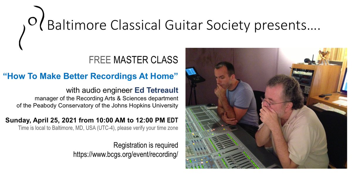 TonarMusic's tweet photo. Highly recommended if you do any recordings at home: FREE master class with Tonar audio engineer Ed Tetreault on April 25 from 10am-12noon EDT (UTC-4)
Register here:
https://t.co/xkI4VAaYy0

#guitarist https://t.co/T4Y6o2WFHU