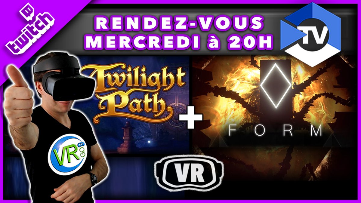 virtualgo34's tweet photo. 🟪 RENDEZ-VOUS MERCREDI à 20h
sur la WebTV @ETR_fr sur TWITCH 😁
🟪 TWILIGHT PATH et FORM VR en Réalité Virtuelle !
La soirée Puzzle Game avec les 2 jeux du studio @CharmGames !
🟣 PAR ICI 👉 https://t.co/xu3fgOfltP
#oculus #realitevirtuelle #vr #formvr #twilightpath https://t.co/7SbVdo9Z5D