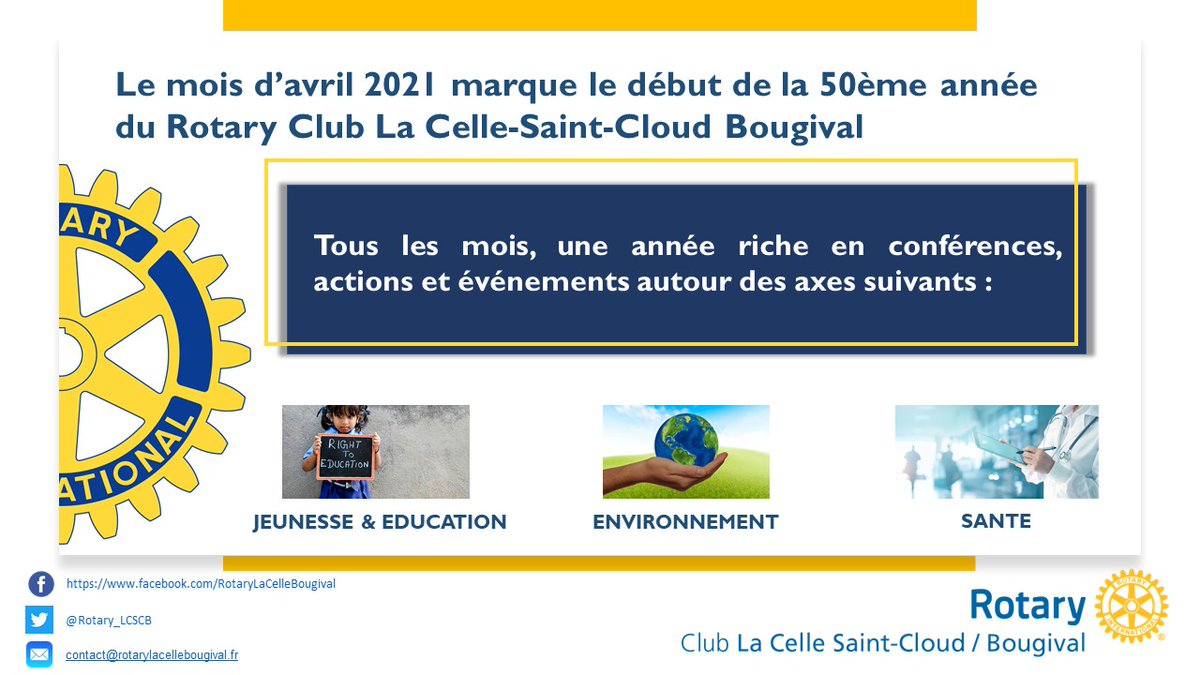 Retrouvez le Rotary Club de La Celle-Saint-Cloud Bougival tous les mois pour de nombreux événements.
