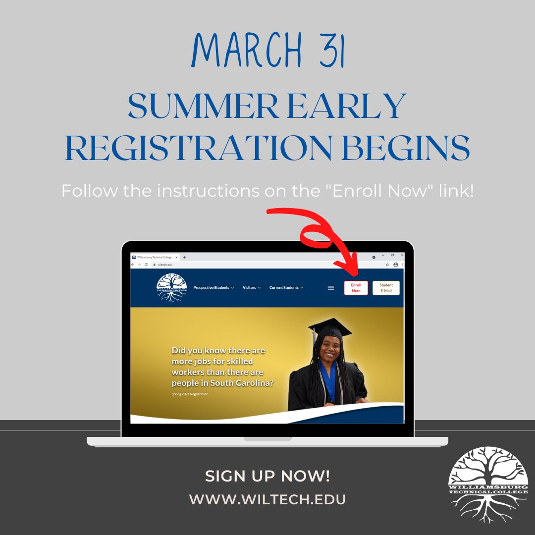 WilTechCollege's tweet photo. TOMORROW! Beginning at 8:00 AM, students can register for summer courses. You can find the full listing of courses offered at https://t.co/90PmoPLzFz https://t.co/8XoIbxsVO3