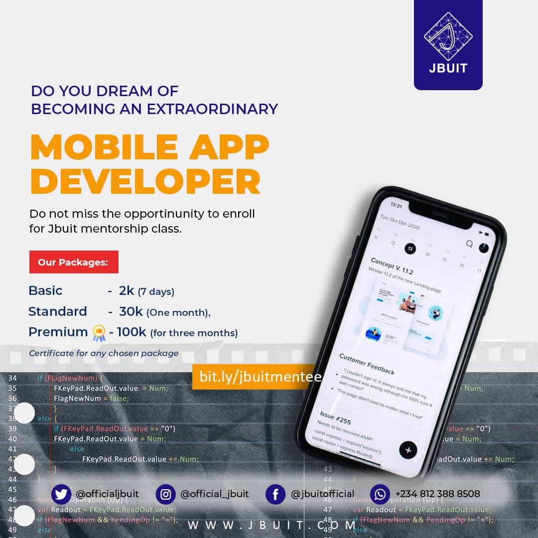 OfficialJbuit's tweet photo. We also offer to tutor you to becoming a guru in that your dream tech skill. Yeah!
And you're guaranteed the best training you can get anywhere for very affordable price range.
Send us a DM if interested.
#technology
#Skills
#digitalidentity
#Tech4Good
#JBUIT https://t.co/6exURbBn4W