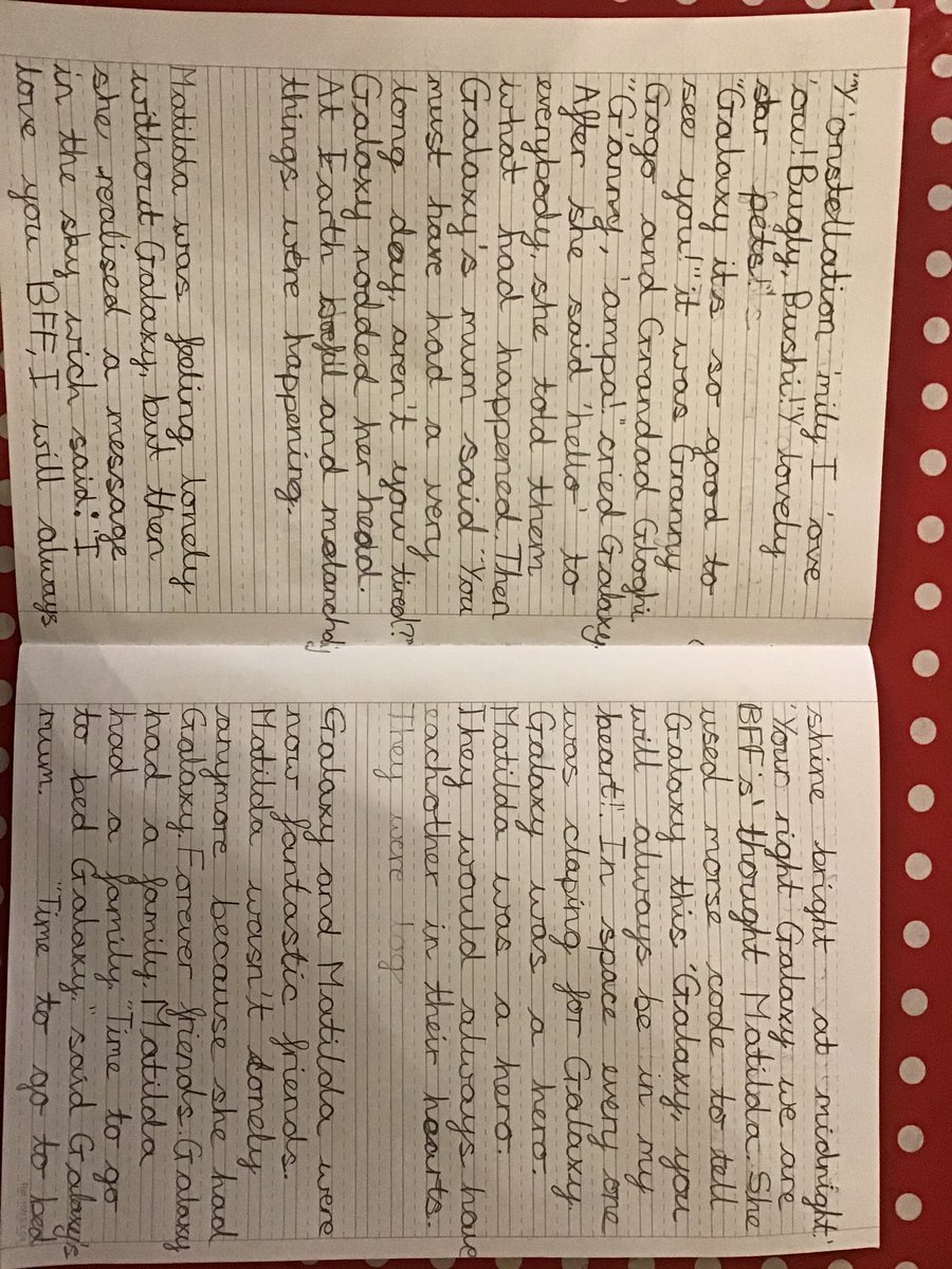year3stmary's tweet photo. Wow! 🤩👍👏🏼We are all so proud of the Y3 children. They have worked SO hard on their stories, based on the book 📚 ‘Star in the Jar’. Look at Pola’s stunning example! #inspirational #supersentencestackers #thewritestuff @PlymouthCAST @janeconsidine @stmaryspoole @StCathWimborne https://t.co/4aVFbN0jGD