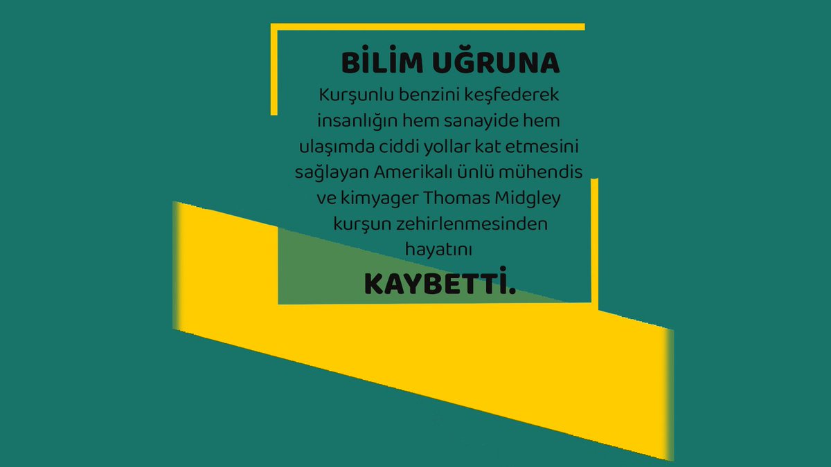 Bilim Uğruna adlı serimizde bugün ünlü Amerikalı mühendis ve kimyager Midgley Jr. ile sizlerleyiz. 📌

#bilimelçileri #Bilim #elçi #midgley #jr #amerika #mühendis #kimyager #kurşunlubenzin #keşif #kurşunzehirlenmesi #ölüm #sanayi #ulaşım