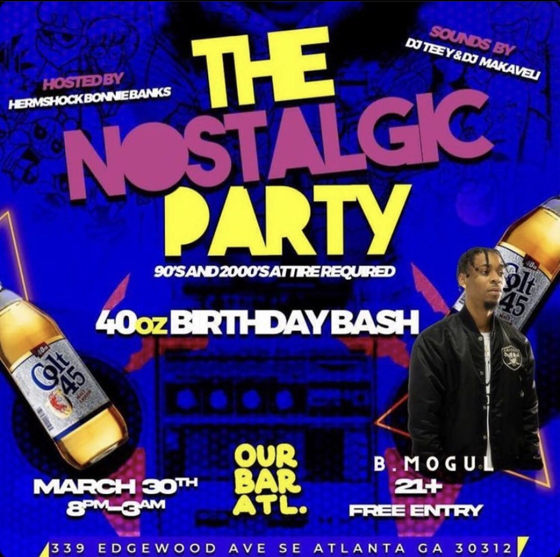 LifeATL_'s tweet photo. Aye #LifeATL Fam pull up to @ourbaratl tonight for @40OZpO. Birthday Bash‼️ Our very own @DaRealBmogul will be performing 🎙 Come out & support it’s gonna be LIT 🤞🏾🔥🔥 https://t.co/nNZ8DVqceJ