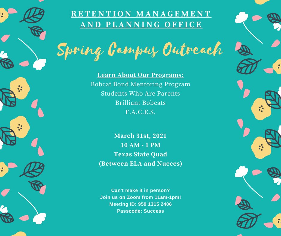 Stop by the Quad Wednesday, March 31st to check out our table. We will be handing out snacks and promotional items and sharing out resources!