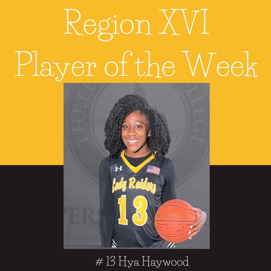 3Rwbb's tweet photo. Huge shout out to this Lady Raider for being selected as Region 16 Player of the Week!!
Raider Nation is proud of you Hya!! ππ€ππ€ππ
#weare3r #njcaa #njcaabasketball #njcaaregion16 #jucoproduct #threeriverscollege #3rwbb https://t.co/gV3ZwYlVkL