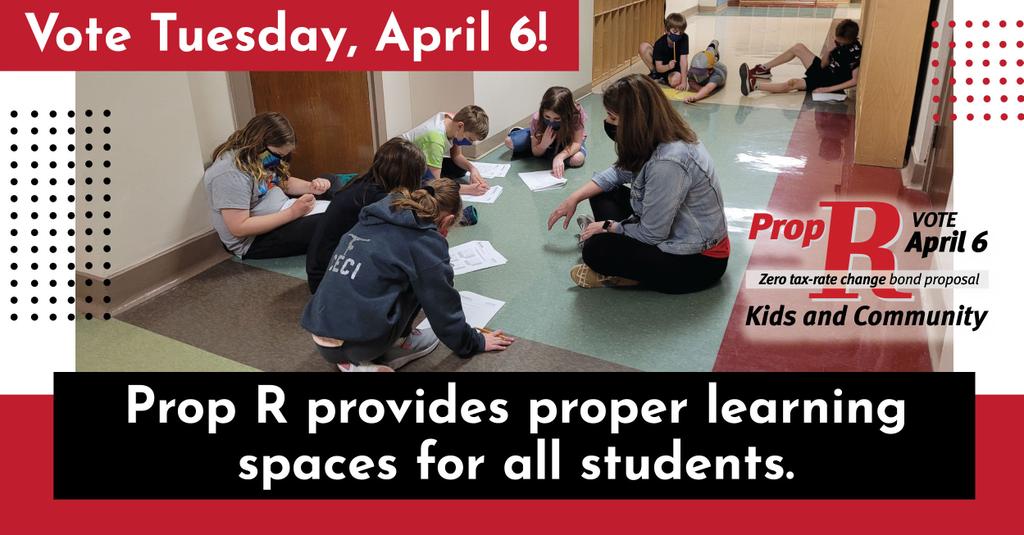 Interventions and small group instruction for students happen in stairwells, hallways, and storage closets due to enrollment growth. Prop R addresses overcrowding and provides adequate instructional space in our schools. Vote April 6. kirkwoodschools.org/PropR