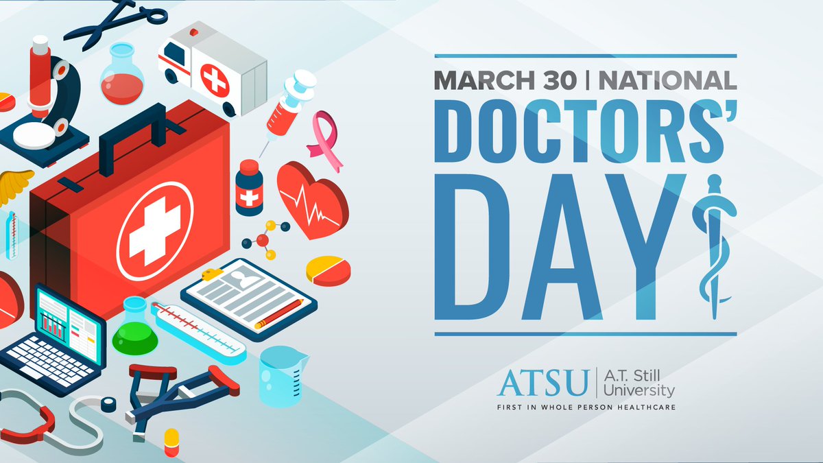 ATSU_news's tweet photo. Help ATSU celebrate National Doctors' Day. Comment with a message to physicians, share this post to your page, and show doctors everywhere how much they mean to us.
#NationalDoctorsDay #NationalDoctorsDay2021 #OsteopathicMedicine #ATSUKCOM #KCOM #ATSUSOMA #ATStillUniversity https://t.co/9NaDAMfNBE