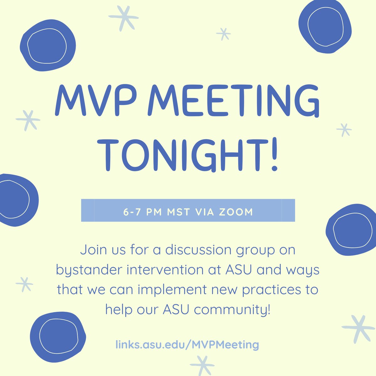 sundevilmvp's tweet photo. Join us for a discussion around bystander intervention at ASU from 6-7 PM MST via Zoom. Can't wait to see you all there! https://t.co/70uQ0DWscz