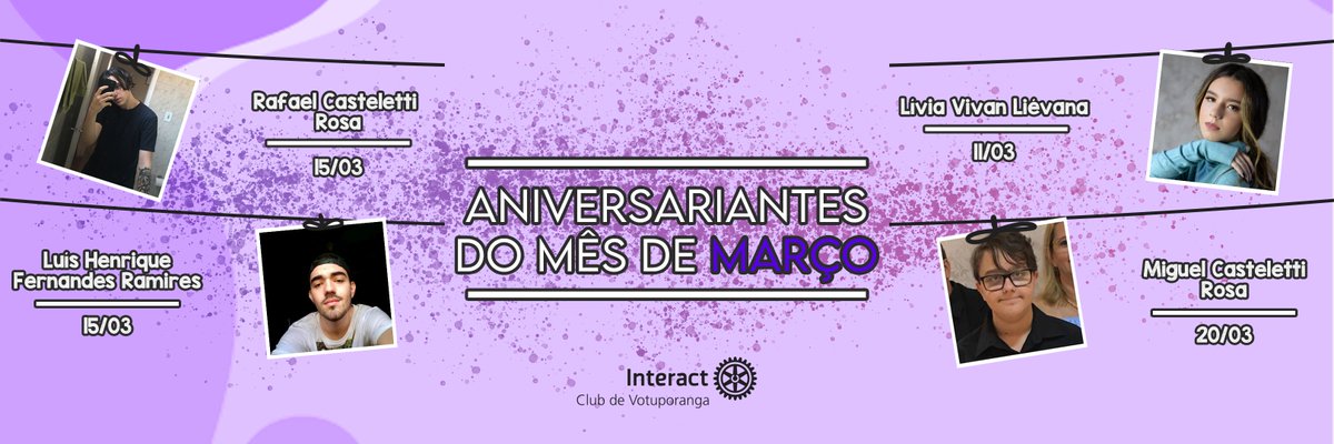 icvotu1's tweet photo. E estes são os aniversariantes do mês de março! 🤩
O Interact Club de Votuporanga deseja a todos um feliz aniversário e que continuem fazendo a diferença no mundo! ⚙💙 https://t.co/GhcXaS523q