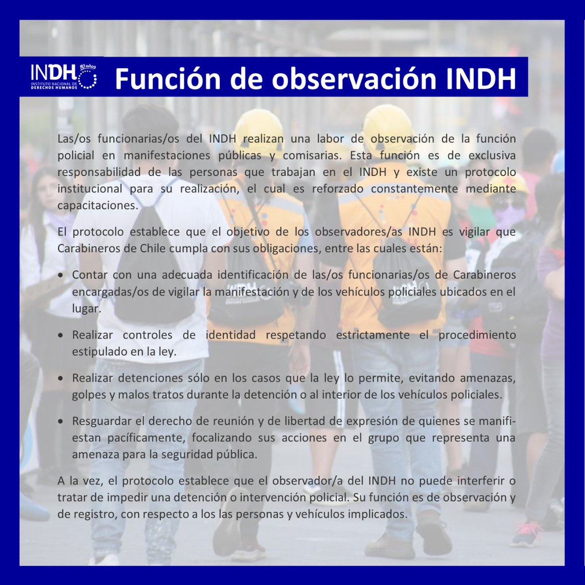 inddhh's tweet photo. 🔴¿Sabes en qué consiste la labor de observación de los funcionarios y funcionarias INDH? Aquí te explicamos 👇 https://t.co/Oy3fqhwYoD