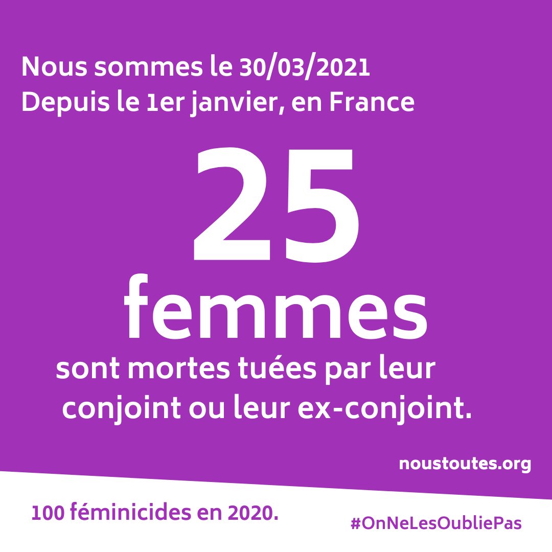 NousToutesOrg's tweet photo. Mardi 30 mars, à Vitrolles (13) et St-Etienne (42), deux femmes ont été tuées par leur conjoint.

Ce sont les 25 et 26ème féminicides depuis le début de l’année.

@EmmanuelMacron il faut faire quelque chose là.

Source: @feminicidesfr 
https://t.co/YPkpwhgZpp
#NeLesOublionsPas https://t.co/0TV0zWDmb2