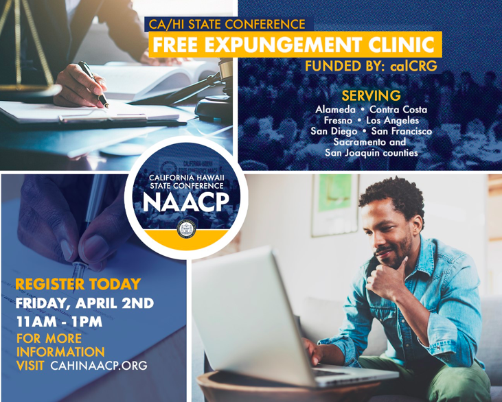 Clay4D7's tweet photo. Free Zoom #Expungement Clinic 
Friday, April 2nd from 11am to 1pm 

NAACP is offering a Free Zoom Expungement Clinic serving Alameda, Contra Costa, San Francisco, and Sacramento. 

You must register to attend, please visit: https://t.co/N6tC4AQkth 
#legal #law  #criminaljustice https://t.co/QtiqBsEZtx