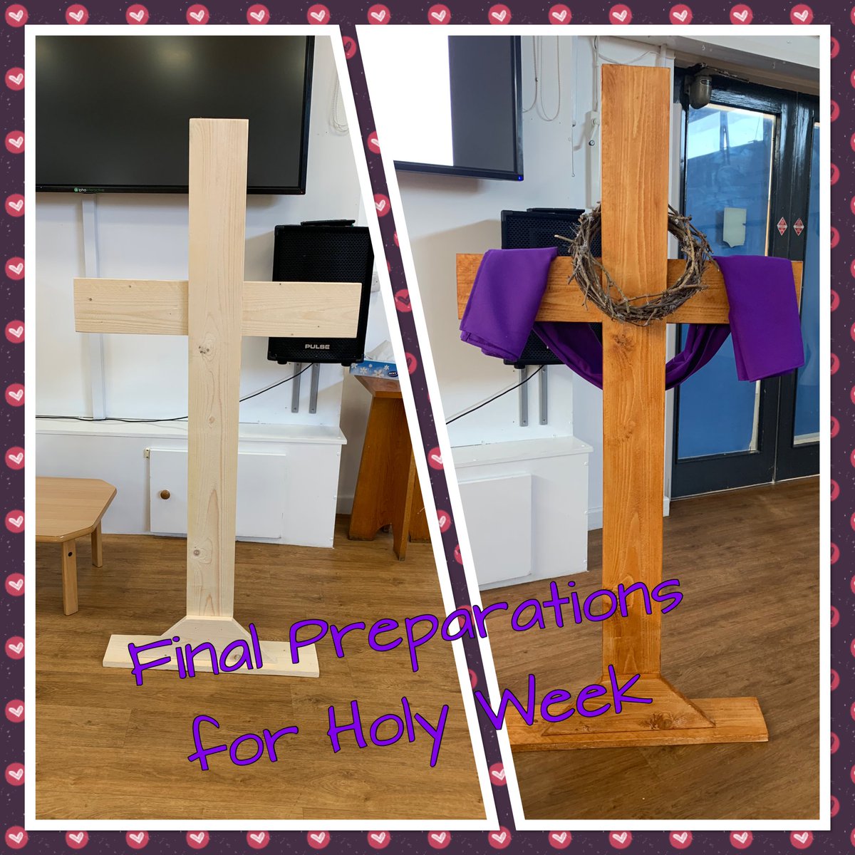 StChadsRC's tweet photo. As we approach the end of Holy Week, we have our very own cross to help focus our minds on the journey of Christ to the cross on Good Friday. Thank you Mr Shah for building it. #LockdownLent https://t.co/ncfqwNZJ9m