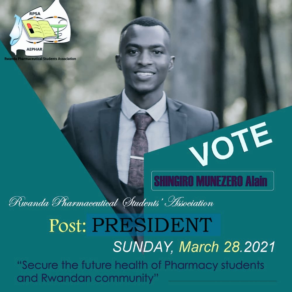 RPSARwanda's tweet photo. Umuryango rusange w'abanyeshuli biga iby'ubuhanga mu miti,  Tunejejwe no gutangaza #KomiteNshya, ikazayoborwa @alain_shingiro nka Perezida. Ishya n'ihirwe abatowe mwese! #RPSATing 💯👌💊 @RwandaHealth @RwandaNCDA @HDIRwanda @RBCRwanda @RwandaFDA @RwandaNPC @Uni_Rwanda @RwandaCPU https://t.co/lHhNVtB1NA