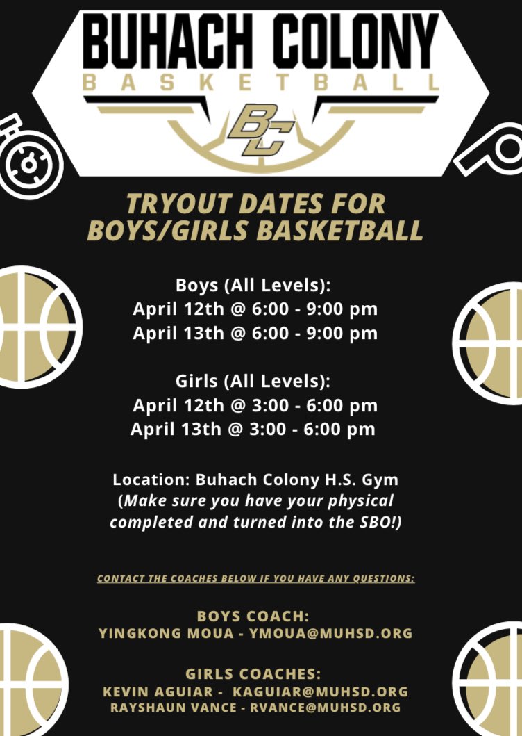 Here are the information about BC (Boys/Girls) Basketball Tryouts!