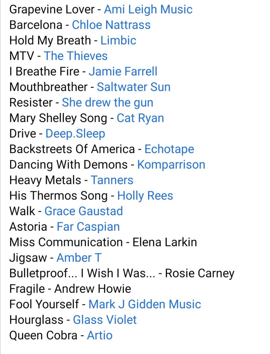 relaunch_radio's tweet photo. We'd like to thank tonight's #featuredartist @ElenaLarkin

We also played - Part 1 @twisthelixband
@Jodie_Fitz @amileighmusic
@chloenattrass @theukthieves
@saltwater_sun @shedrewthegun
@CatRyan17 @DeepSleepUK
@echotapeuk @komparrison
@whoistanners

https://t.co/ny974weM6M https://t.co/iljzvYLumZ