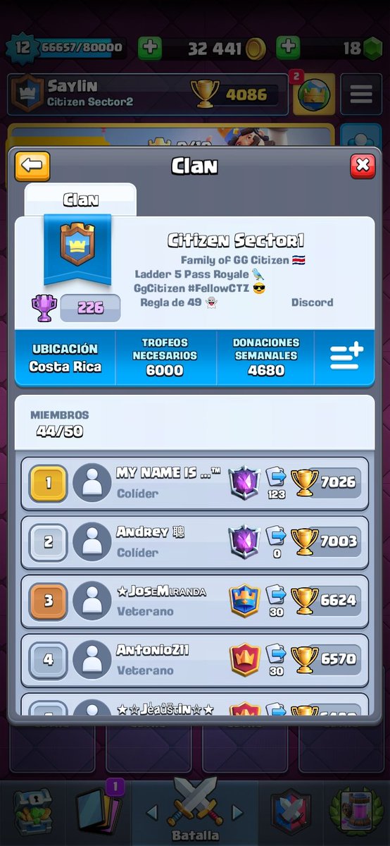 Ladder | Clash Royale 

📣 Les recordamos que tenemos 3 clanes para jugadores de ladder. 
El día de mañana cerraremos las puertas a los jugadores que entren a participar por los premios. 🥳🥳 

¡No dudes en acompañarnos! 
#FELLOWCTZ