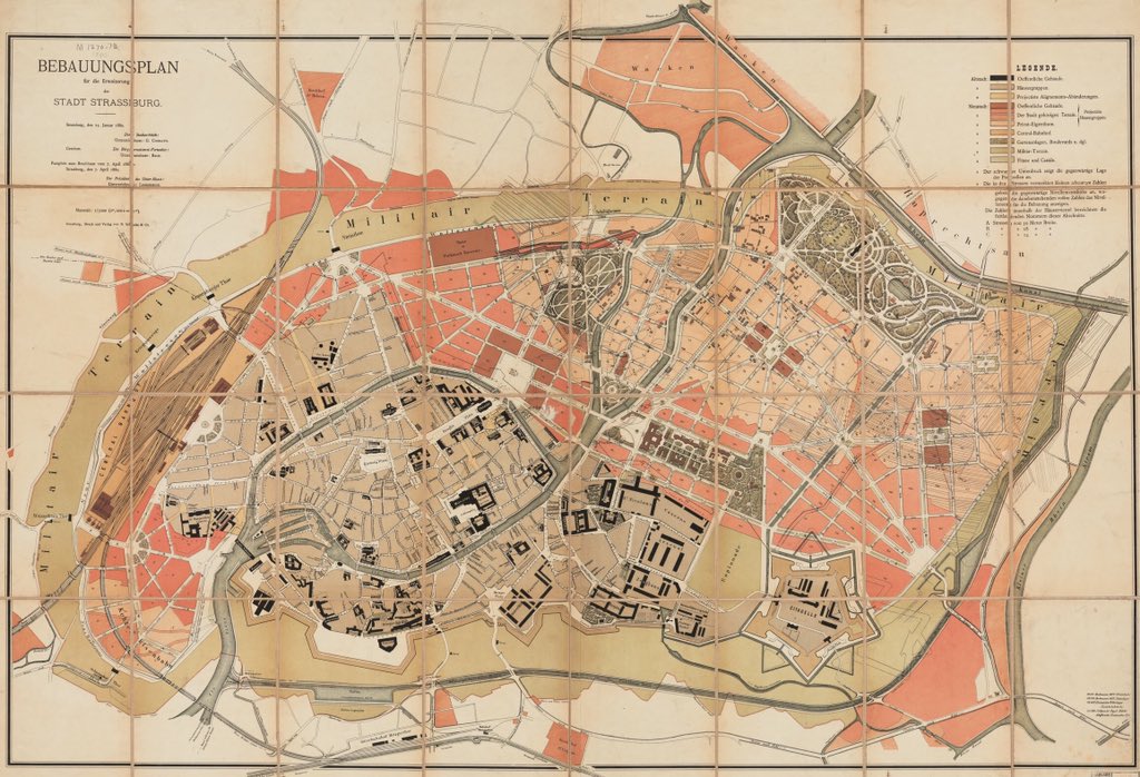 HarvardMapColl's tweet photo. R. Schultz &amp; Co's 1880 Development plan for the expansion of the city of Strasbourg [Bebauungsplan für die Erweiterung der Stadt Strassburg] with public buildings in black 

https://t.co/RXmGbkdIU0 https://t.co/cykqDZzhqS
