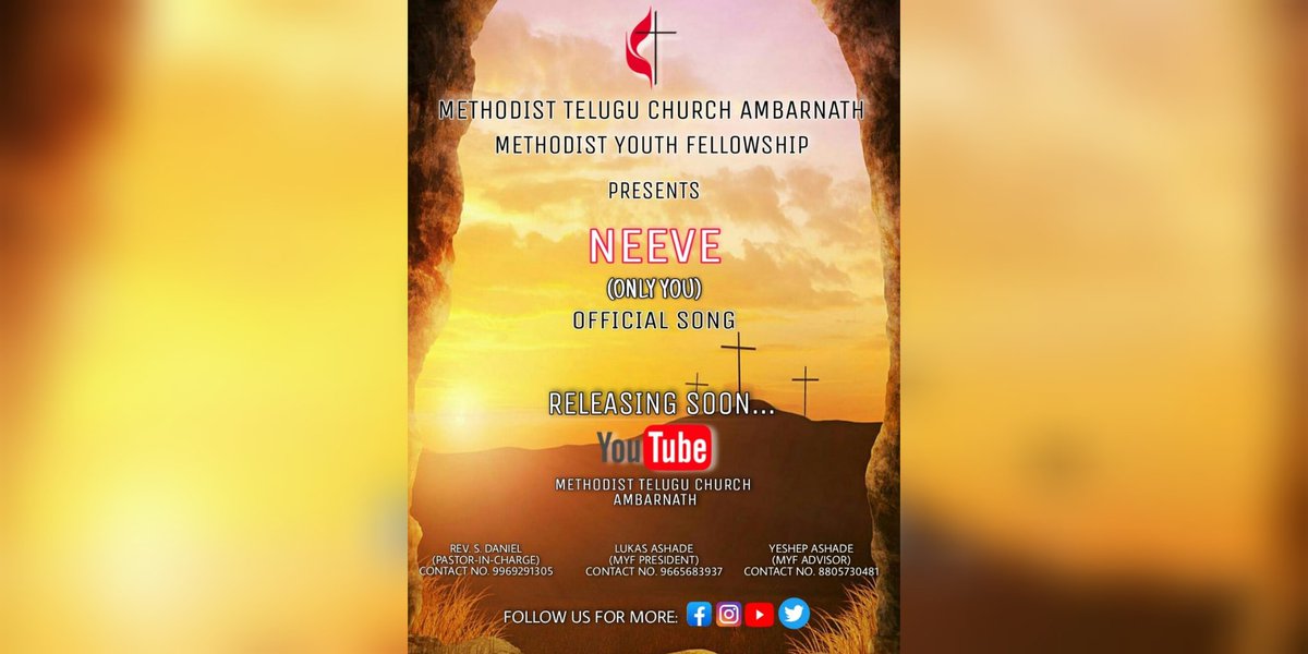 mtcambarnath's tweet photo. Methodist Telugu Church, Ambarnath 
Methodist Youth Fellowship
Presents "NEEVE" (Only You)official song.
Releasing soon on YouTube
Stay tuned.. Easter Song https://t.co/ImzSpLUliG