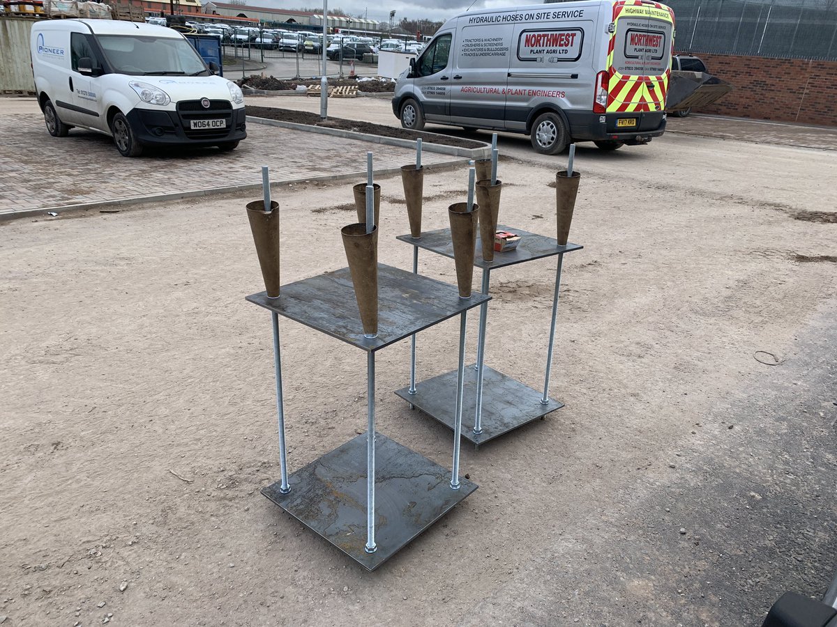 MCSignsUK's tweet photo. Totem sign root cages dropped off to site whilst steel work starts to take shape. https://t.co/4ZfAwJCYLD