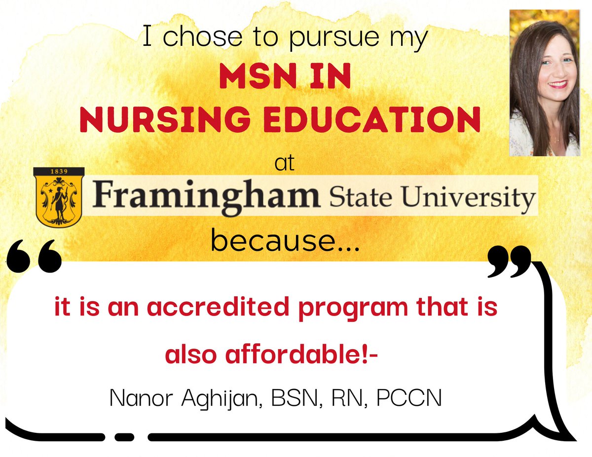 nursingfsu's tweet image. Accredibility and affordability are two main draws to Framingham State University's Masters in Science of Nursing Programs. Why wait? Apply today! 💫Tinyurl.com/applyFSUMSN