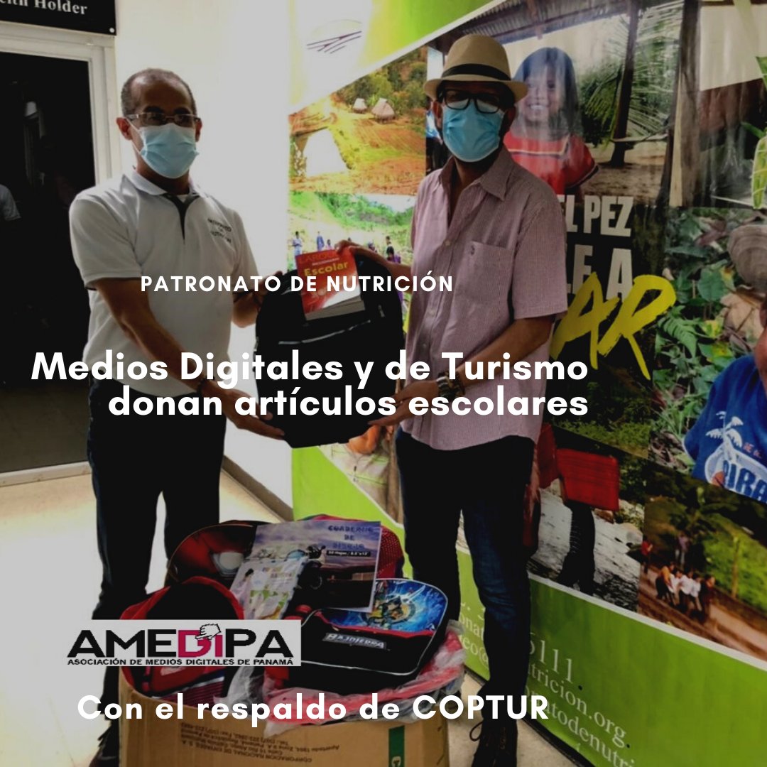 La Asociación de Medios Digitales de Panamá, #AMEDIPA; con el apoyo de miembros de <a href="/PeriodistasTurP/">@OMPT.Panamá</a> hizo la entrega de mochilas a <a href="/GrandesPasosPma/">PatronatoDeNutrición</a> en respaldo a su campaña de recolección de útiles escolares para los niños de áreas rurales de nuestro país.
amedipa.com/2021/03/30/med…