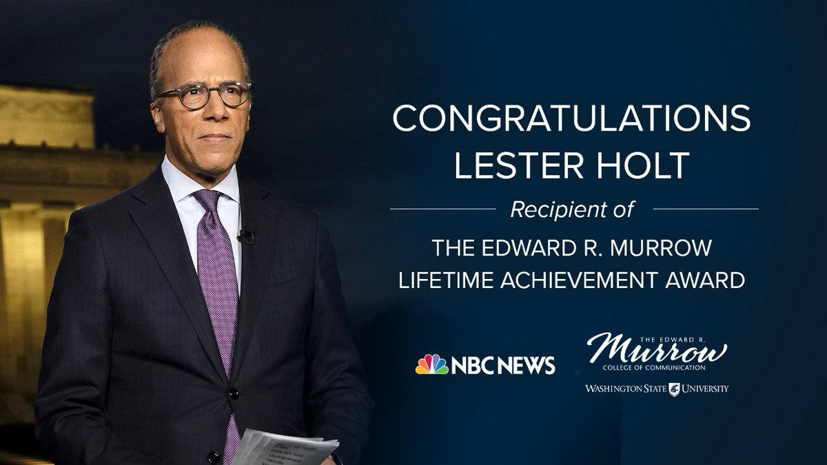 NBCNews's tweet image. .@LesterHoltNBC will be honored with the Edward R. Murrow Lifetime Achievement Award in Journalism tonight. nbcnews.to/3diPorD