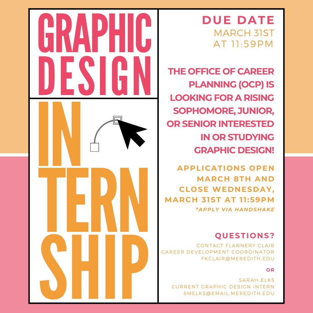 MeredithOCP's tweet photo. Join Team OCP!!! 

We are looking for a student who is interested in graphic design to join our team as the Graphic Design Intern for the 2021-2022 school year. 

Applications are due TOMORROW Wednesday, March 31st via Handshake.

#OCP https://t.co/028M6YhRel