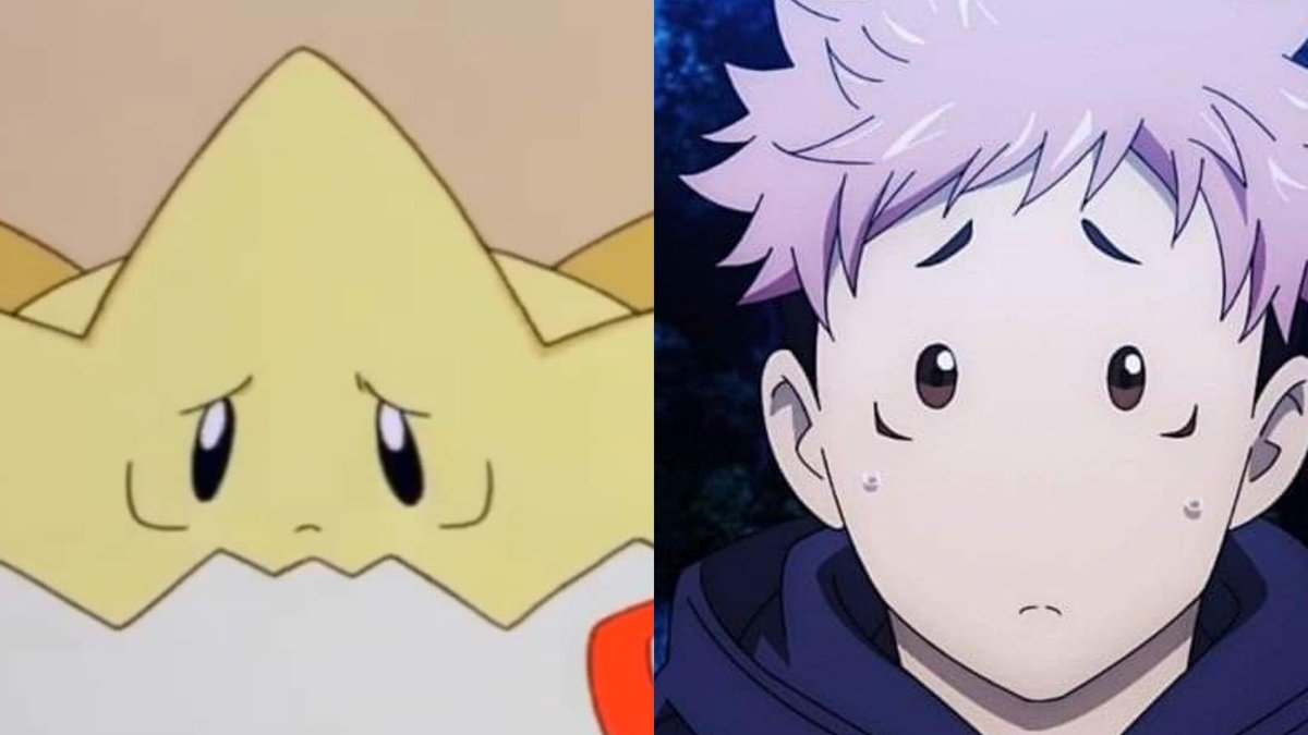 PokeDailyPost's tweet photo. I'm watching the show Jujutsu Kaisen and I can't stop thinking that Yuji Itadori looks the same as the little Togepi🐣 https://t.co/1tHfhfxoQX