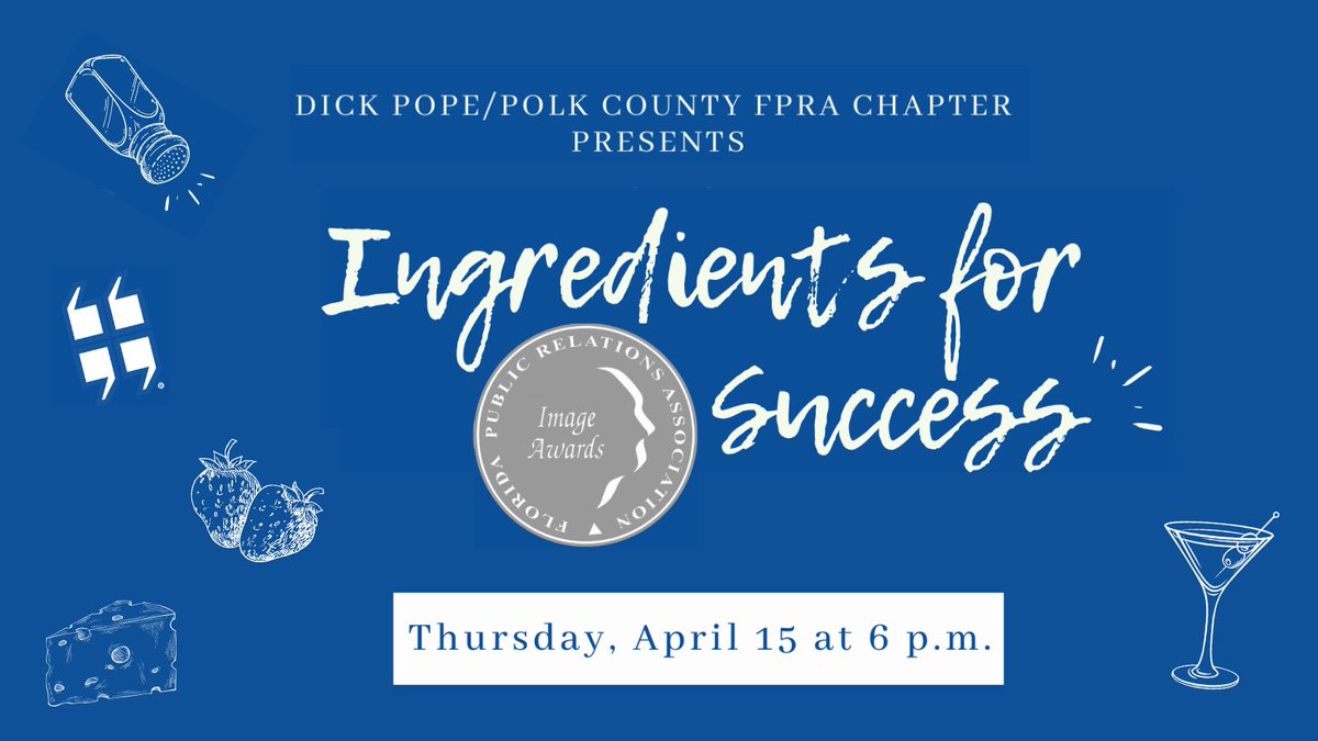 FPRAPolk's tweet photo. This year's virtual FPRA Image Awards Celebration will take us to an evening of culinary and mixology demonstrations, fantastic giveaways and trivia. 

Join us on Thursday, April 15 at 6pm as we celebrate Polk County’s PR Excellence! 

Register here -> https://t.co/z3GWDw4ssZ https://t.co/rLKYpsx5Om