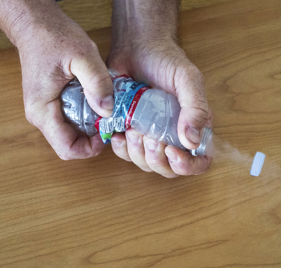 exploratorium's tweet photo. Put a new twist on pressure changes with the Exploratorium's at-home activity: Pop Bottle.⁠ Twisting a plastic water bottle changes its volume, pressure, and temperature—and ends with a bang. Curious? Explore here: ⁠https://t.co/AdhXM9S6NQ
⁠
#ScienceSnacks #ExploEDU https://t.co/fT2QV2H304
