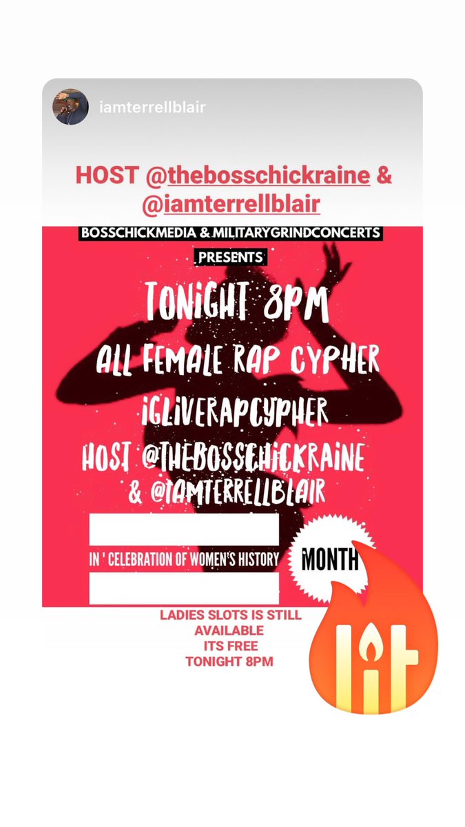 redpenRAINE's tweet photo. Tonight on IG with the big homey @terrellblair ALL FEMALE CYPHER TO CLOSE OUT WOMEN’S HISTORY MONTH 8PM #BOSSCHICKSRULE #MILITARYGRIND https://t.co/rHizaiHPba