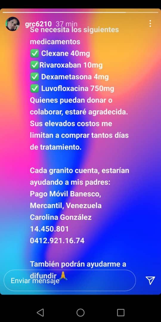 CaracasVFyA's tweet photo. Solicitamos ayuda para los papás de la Prof. Carolina González. Coordinadora Pedagógica del Colegio Andy Aparicio FyA. Necesita apoyo pars difundir la información.. Han podido comprar algunos pero hay que hacerles el tratamiento completo. *Dios les bendiga* https://t.co/Vln3skSkkL