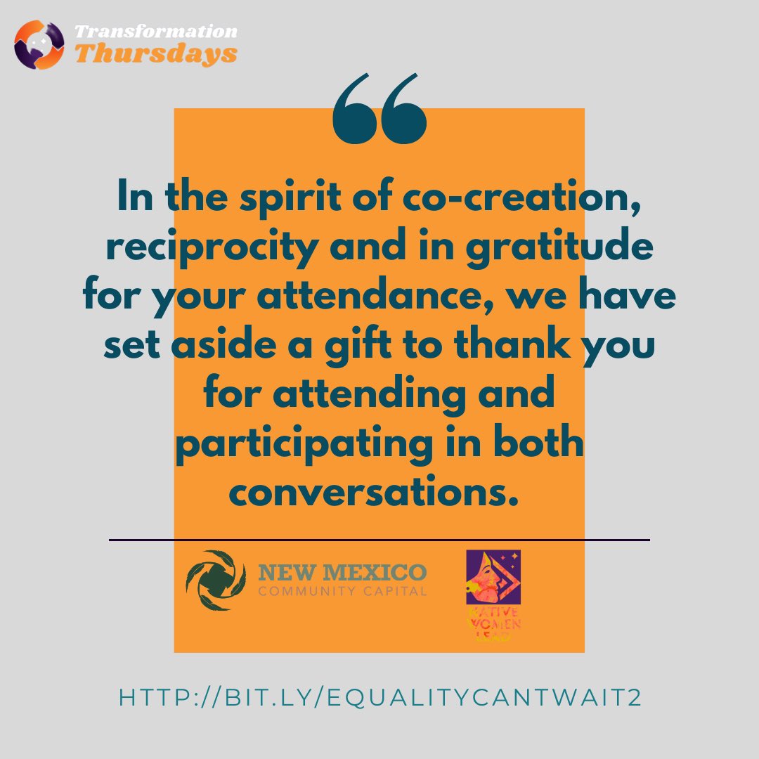 The Future is Indigenous Womxn! Read more about this event at nativewomenlead.org/events

REGISTER Here:
Session 1: bit.ly/EqualityCantWa…
Session 2: bit.ly/EqualityCantWa…

#equalitycantwait  #transformationthursdays #thefutureisindigenouswomxn #NMCCAP #ECWfinalist