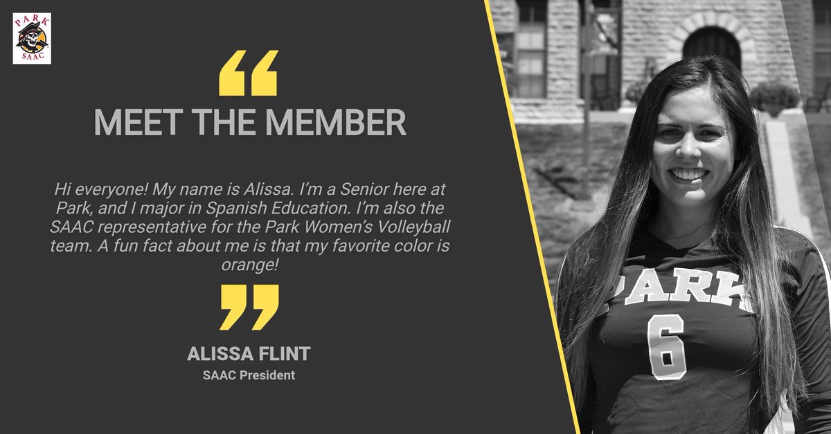 park_saac's tweet photo. Hey Pirates!🏴‍☠️
We’d like you to meet Alissa Flint, our SAAC President and YOUR representative. Thanks for all the hard work, Alissa!
#MeetTheMember #ParkSAAC https://t.co/XxIl8qGWph