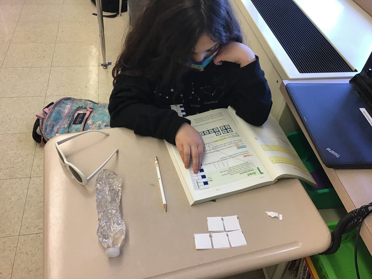 SE0988765's tweet photo. 3rd Grade students in Mrs. Brodzik’s class use square units to create different figures with the same area. I am so proud of these kiddos! @CBGaymanES @CBjlemon #TogetherWeCan #CBElemMath https://t.co/QfH9qnLZfU