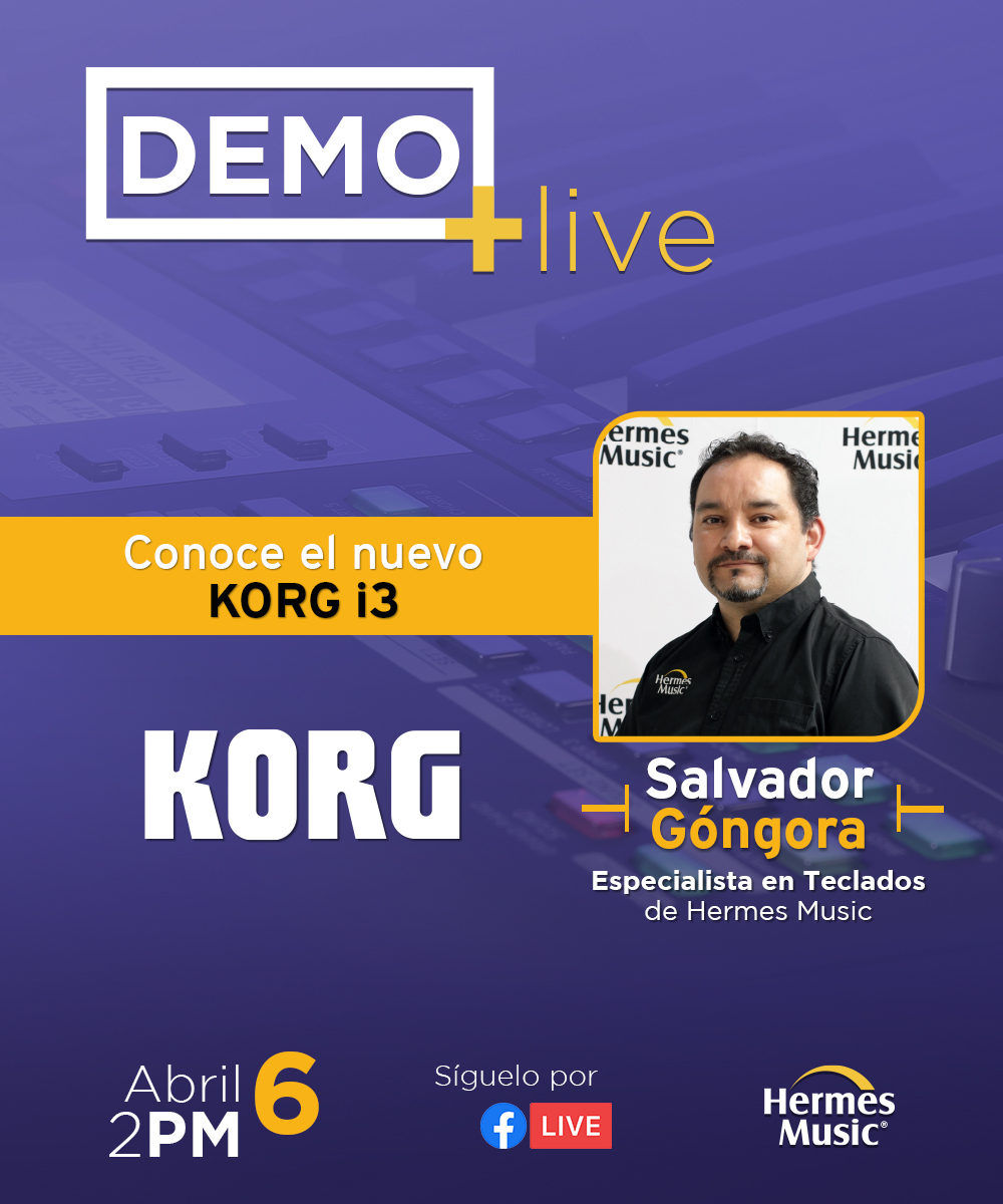 ¡Conoce el nuevo i3 de KORG en nuestra #DEMOLIVE! El 6 de abril a las 2:00pm te esperamos en el live stream con nuestro especialista en teclados Salvador Góngora. 😱 Recuerda que será por Facebook live 🔴 #topMusic #QuédateEnCasa #KORG #KorgMexico #i3