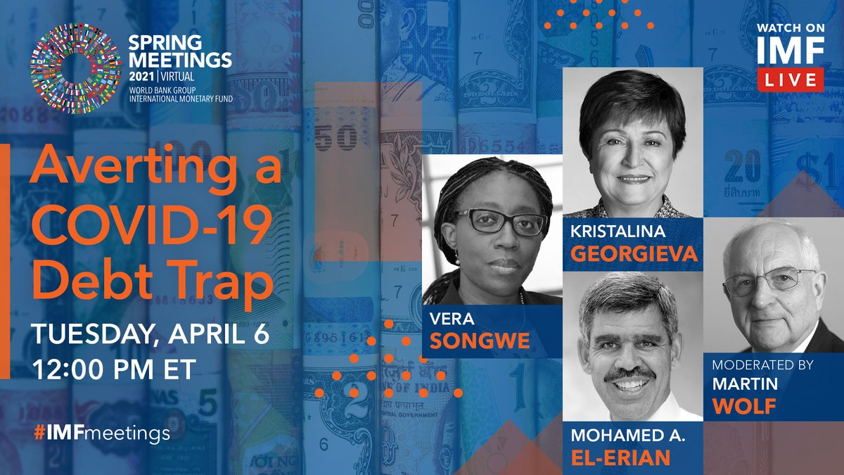 Did you know that government #debt levels are at historic highs? Join our who’s who lineup <a href="/KGeorgieva/">Kristalina Georgieva</a> <a href="/SongweVera/">Dr. Vera Songwe</a> <a href="/elerianm/">Mohamed A. El-Erian</a> &amp; moderator <a href="/martinwolf_/">Martin Wolf</a>  <a href="/fteconomics/">FT Economics</a> as they talk about the risks and the fixes on April 6.  
ow.ly/nFjp50EcJoQ

#TackleDebtTraps