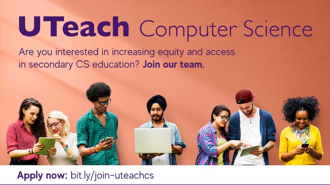 ArringtonKatey's tweet photo. Are you interested in increasing equity and access in secondary CS education? We’re looking for a leader to expand the national UTeach Computer Science program! Apply now: https://t.co/DGizllnxjE @UTeachCS #CSforALL #CSed #InclusiveCS #CSEquity #EdJob #GrowWithUs #ApplyNow #CSjob https://t.co/1psm8Jwzzf
