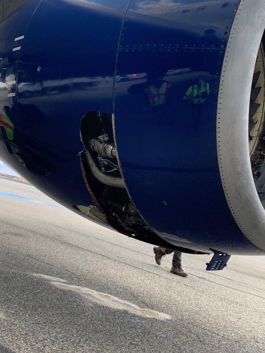 The damage after a Delta charter carrying the <a href="/utahjazz/">Utah Jazz</a> struck a flock of birds mid-air today. The plane turned around and made an emergency landing at <a href="/slcairport/">Salt Lake City Airport</a>. #TakeNote