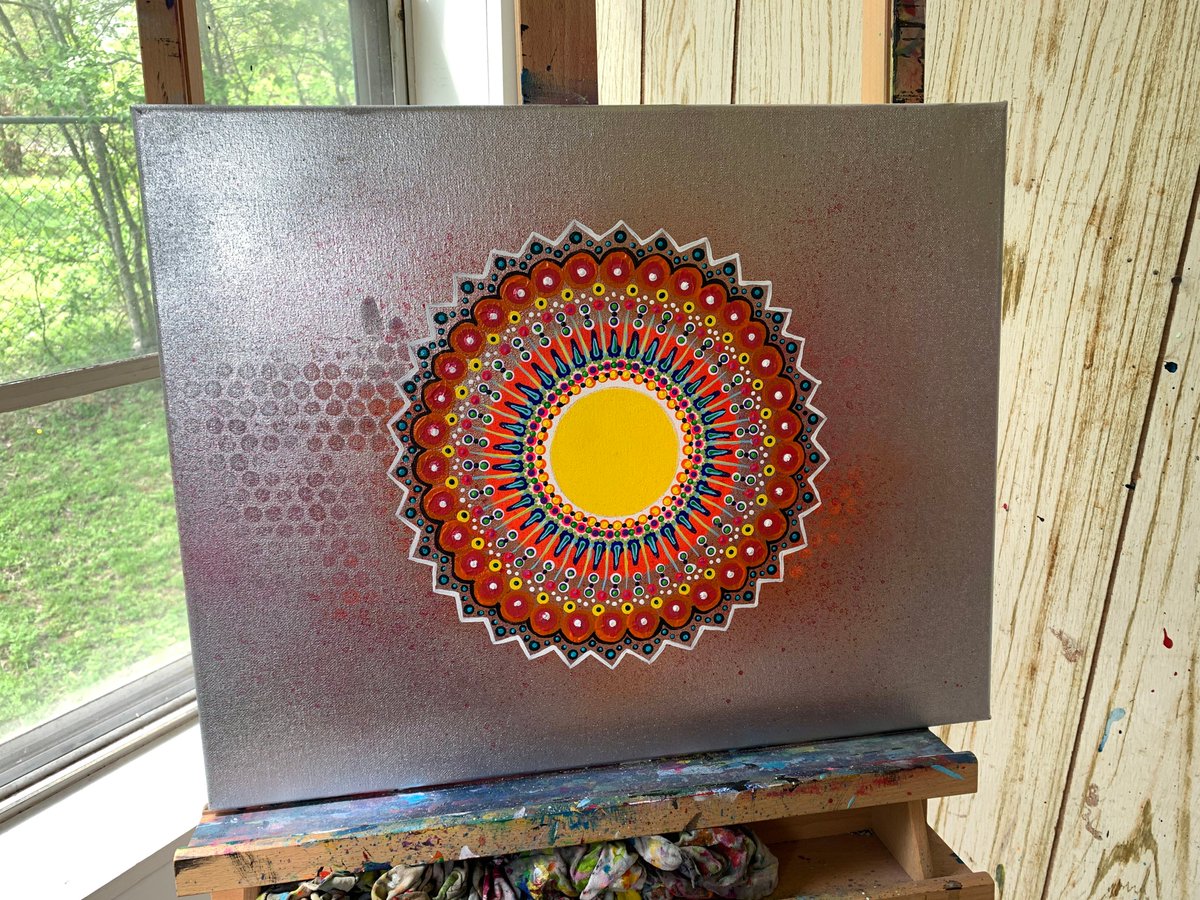 LolaGayleC's tweet photo. "Color Poem" in progress. Name was suggested by a patron and I truly love it. Who knows where my muse will lead me next.

#Krylon #Arteza #PlaidCrafts #FolkArt #AppleBarrel #Liquitex #Michaels #ArtistsLoft #MagicFly #PolyMark #RoseArt #glitter #mandala #art #artist https://t.co/kGpwQsOQVL