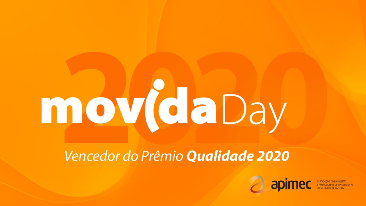 MovidaRentaCar's tweet photo. A Movida foi a escolhida no Prêmio Qualidade 2020, pela reunião mais bem avaliada do Ano na APIMEC - A Associação dos Analistas e Profissionais de Investimento do Mercado de Capitais + #MovidaDay #FalaAiRI #MOVI3 #APIMEC https://t.co/da8gejxsyf